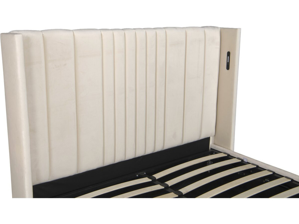 Letto matrimoniale con contenitore in tessuto e lampade integrate "Verbier" - 160 x 200 cm - Beige