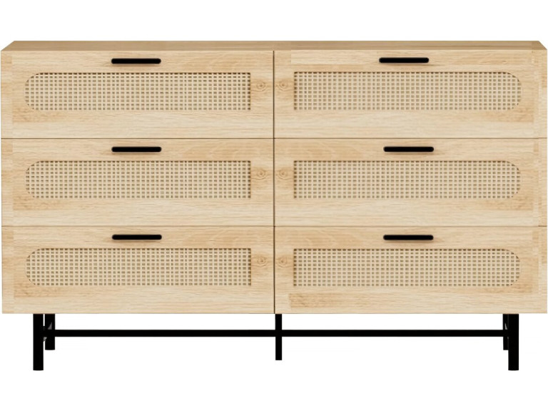 Cassettiera "Harrison" in legno e giunco ??- 120 x 40 x 75 cm - Beige