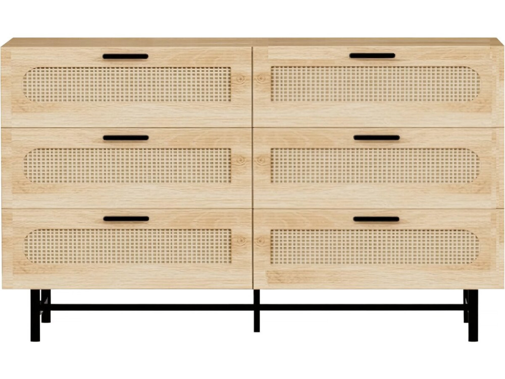 Cassettiera "Harrison" in legno e giunco ??- 120 x 40 x 75 cm - Beige
