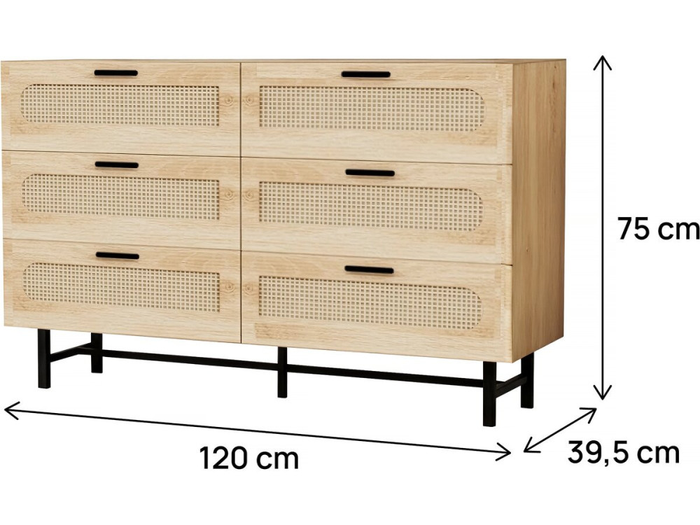 Cassettiera "Harrison" in legno e giunco ??- 120 x 40 x 75 cm - Beige