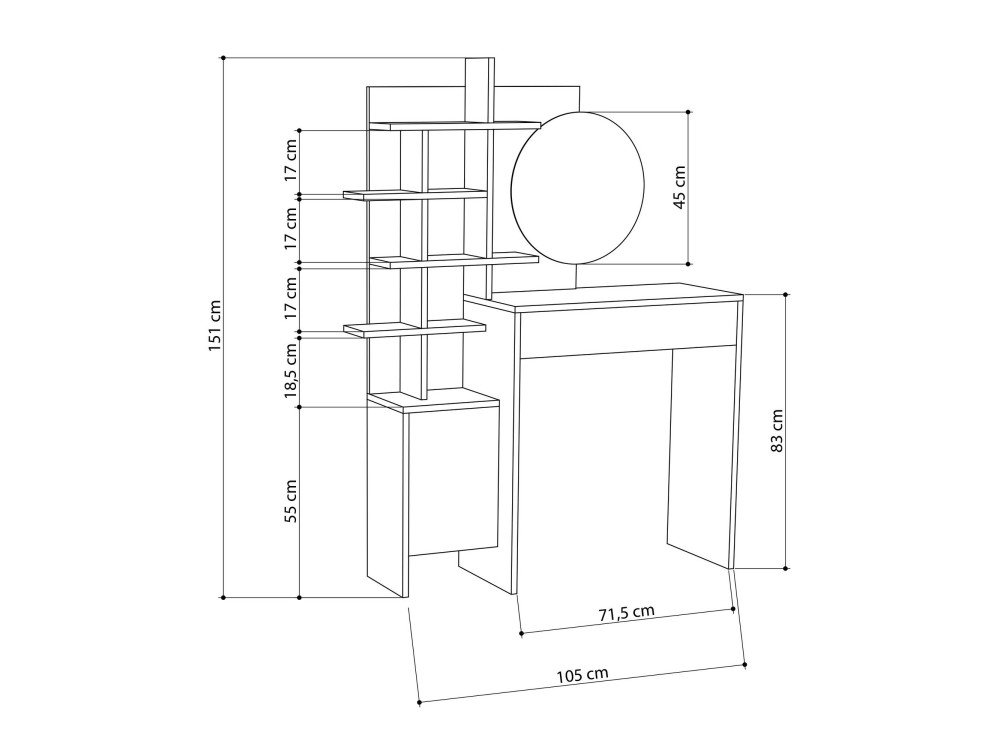 Tavolo da trucco in legno "Mup" 105 x 35 x 151 cm - Bianco