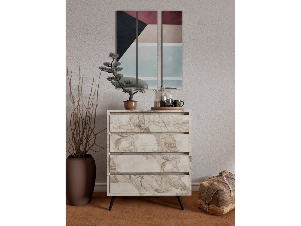 Cassettiera in legno "Suvera" - 70 x 40 x 86 cm - Beige marmorizzato
