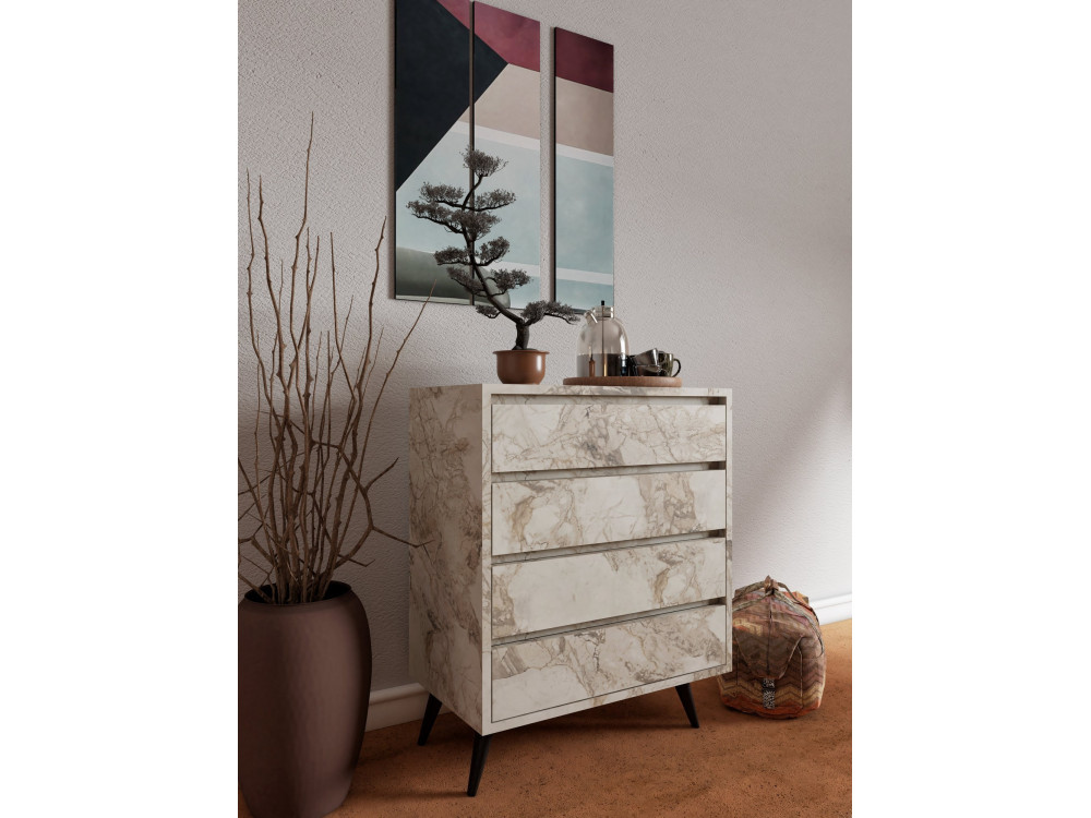 Cassettiera in legno "Suvera" - 70 x 40 x 86 cm - Beige marmorizzato