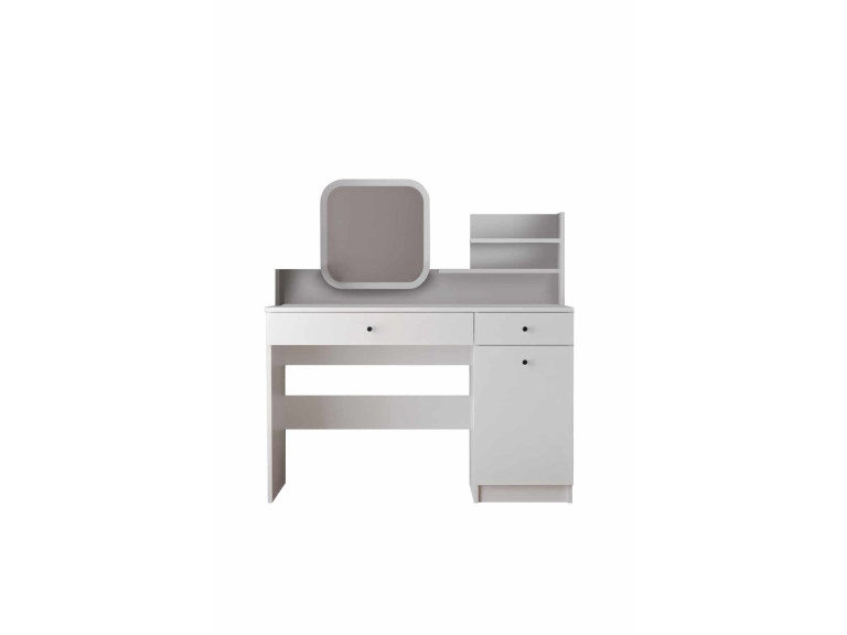 Comodino "Harmony Square" con specchio quadrato in legno - 124 x 40 x 135 cm - Bianco