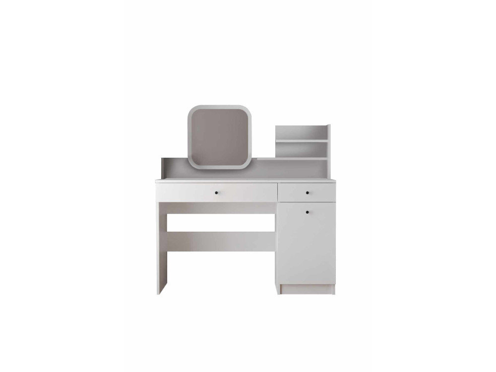 Comodino "Harmony Square" con specchio quadrato in legno - 124 x 40 x 135 cm - Bianco