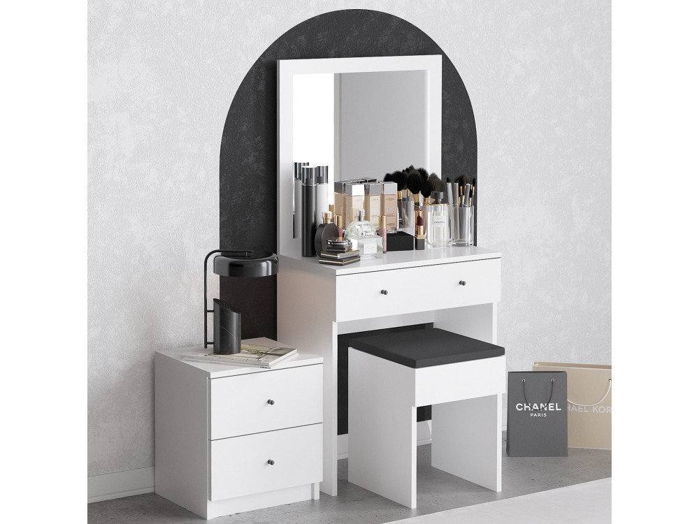 Set da toilette in legno "Nice" - 65 x 35 x 139 cm - Bianco
