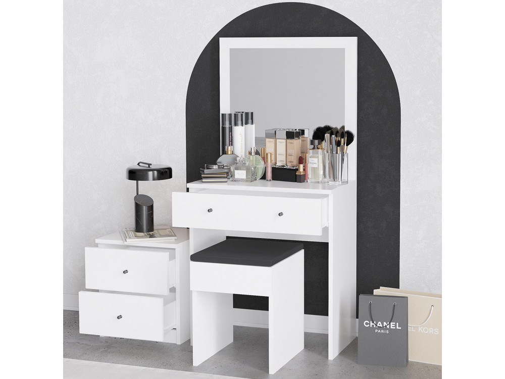 Set da toilette in legno "Nice" - 65 x 35 x 139 cm - Bianco