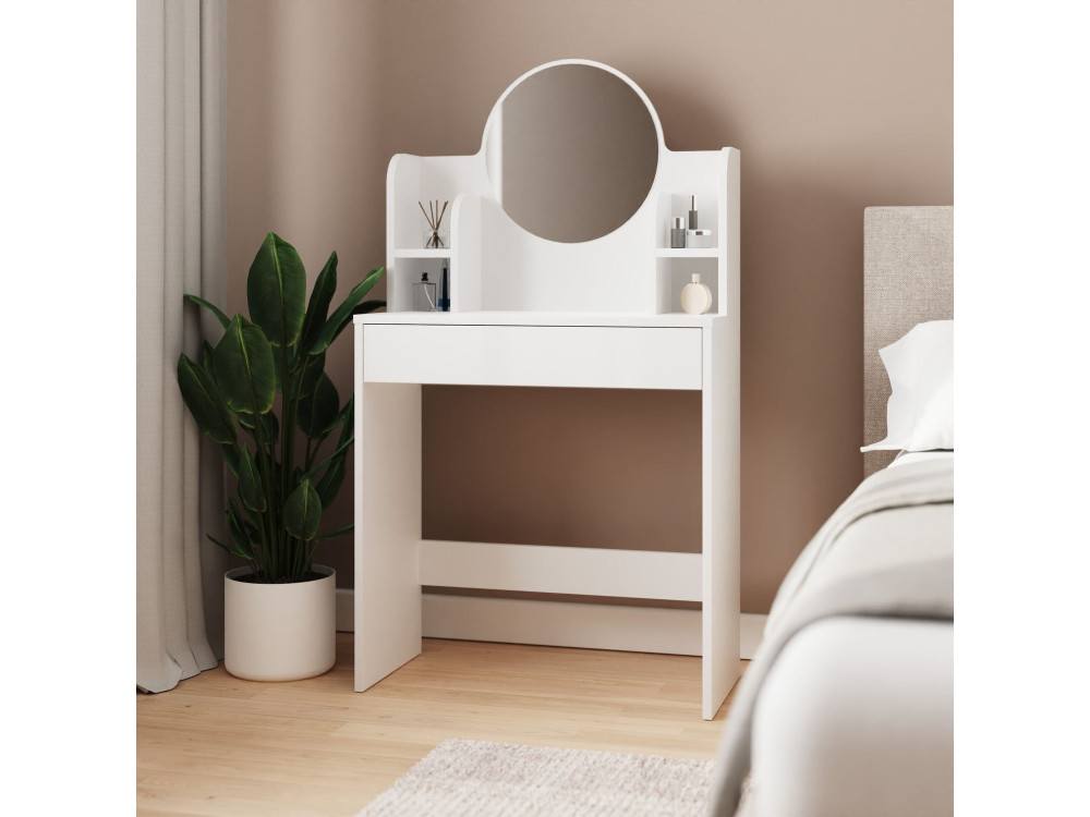 Tavolino da toilette "Idis" con specchio in legno - 75 x 35 x 135 cm - Bianco