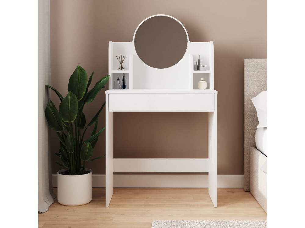 Tavolino da toilette "Idis" con specchio in legno - 75 x 35 x 135 cm - Bianco