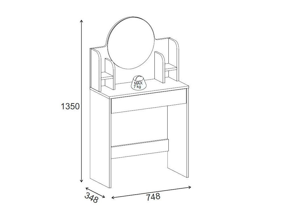 Tavolino da toilette "Idis" con specchio in legno - 75 x 35 x 135 cm - Bianco