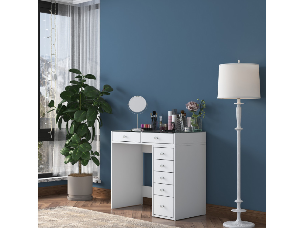 Comodino "Soma" con cassetti in legno incorporati - 90 x 44 x 80 cm - Bianco
