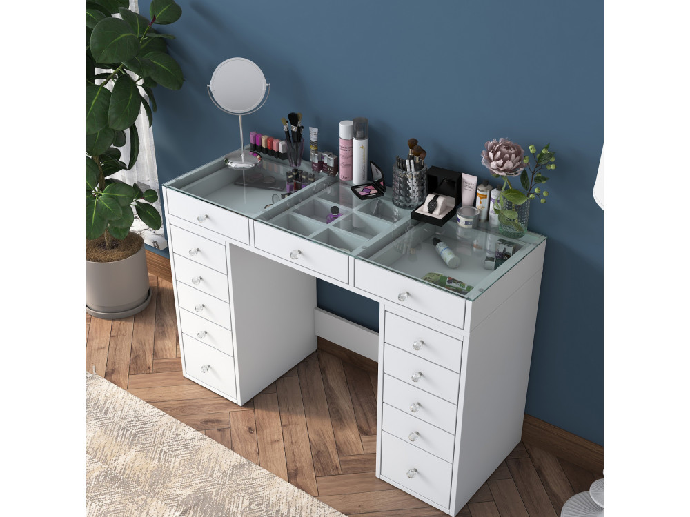 Comodino "Sina" con cassetti in legno incorporati - 120 x 44 x 80 cm - Bianco