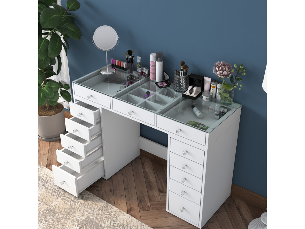 Comodino "Sina" con cassetti in legno incorporati - 120 x 44 x 80 cm - Bianco