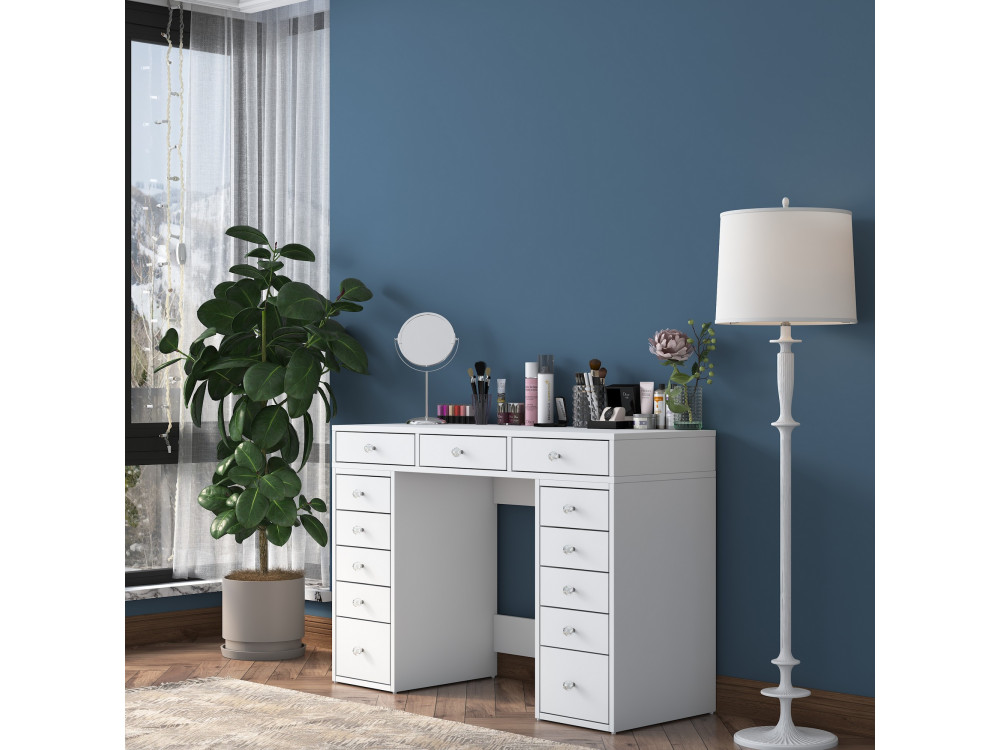 Comodino "Sena" con cassetti in legno incorporati - 120 x 44 x 82 cm - Bianco