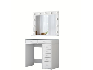 Tavolino da toilette "Kona" con specchio in legno - 90 x 44 x 80 cm - Bianco