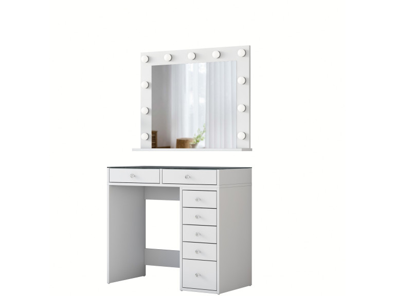 Tavolino da toilette "Kona" con specchio in legno - 90 x 44 x 80 cm - Bianco