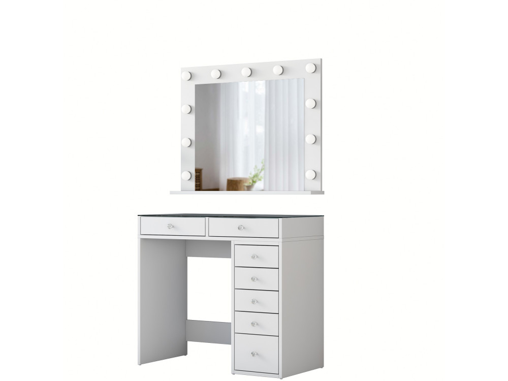 Tavolino da toilette "Kona" con specchio in legno - 90 x 44 x 80 cm - Bianco