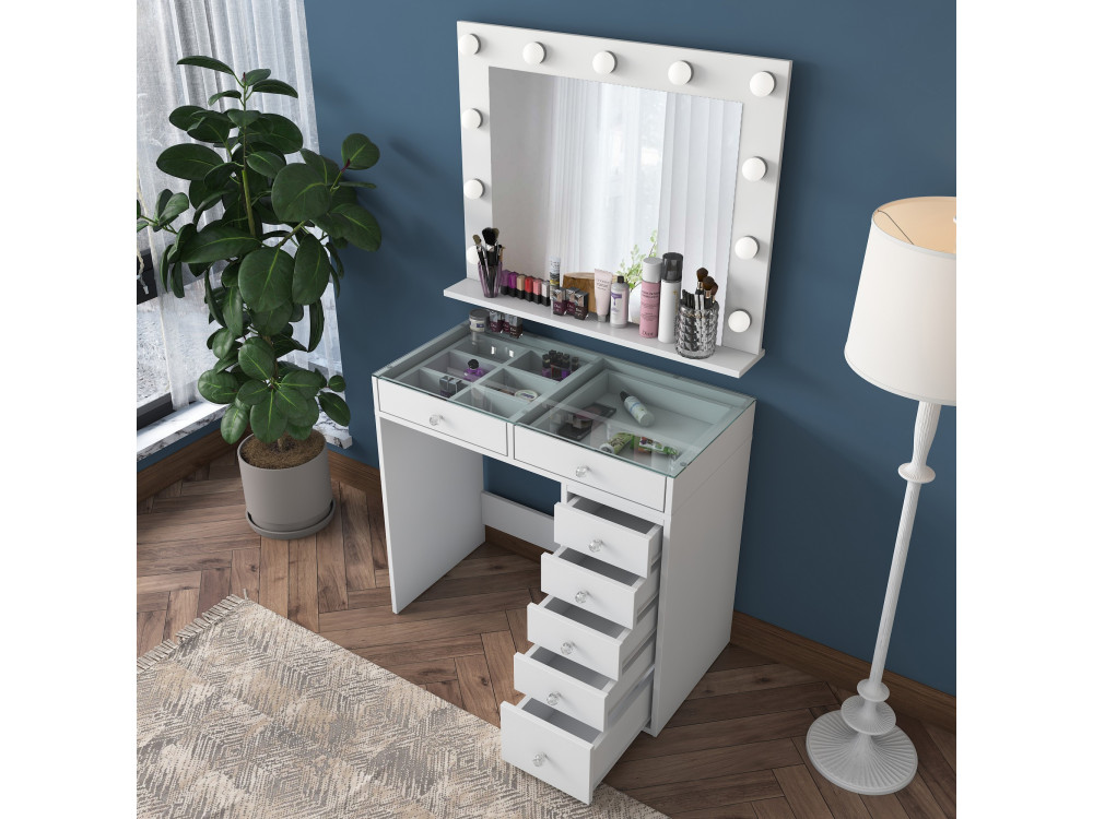Tavolino da toilette "Kona" con specchio in legno - 90 x 44 x 80 cm - Bianco
