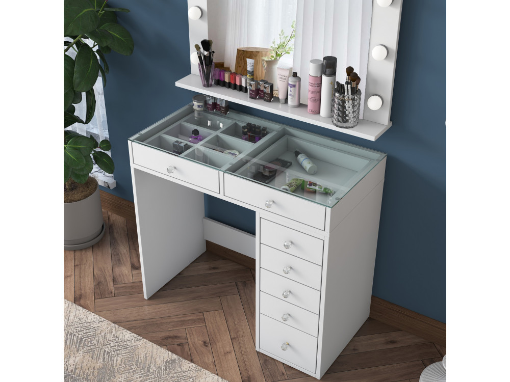 Tavolino da toilette "Kona" con specchio in legno - 90 x 44 x 80 cm - Bianco