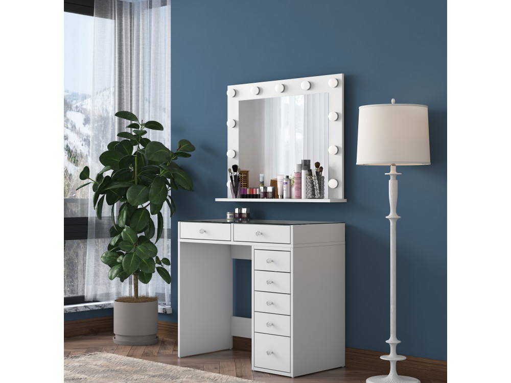 Tavolino da toilette "Kona" con specchio in legno - 90 x 44 x 80 cm - Bianco