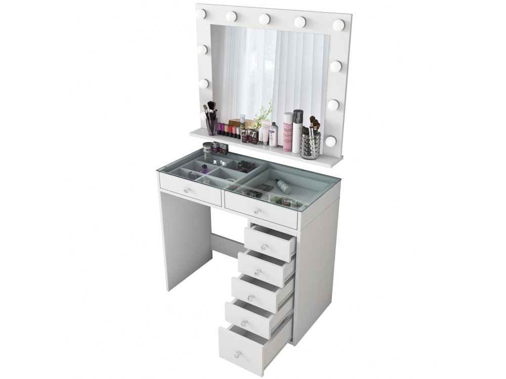 Tavolino da toilette "Kona" con specchio in legno - 90 x 44 x 80 cm - Bianco