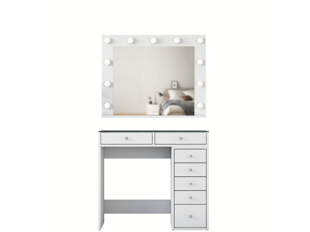 Tavolino da toilette "Kona" con specchio in legno - 90 x 44 x 80 cm - Bianco