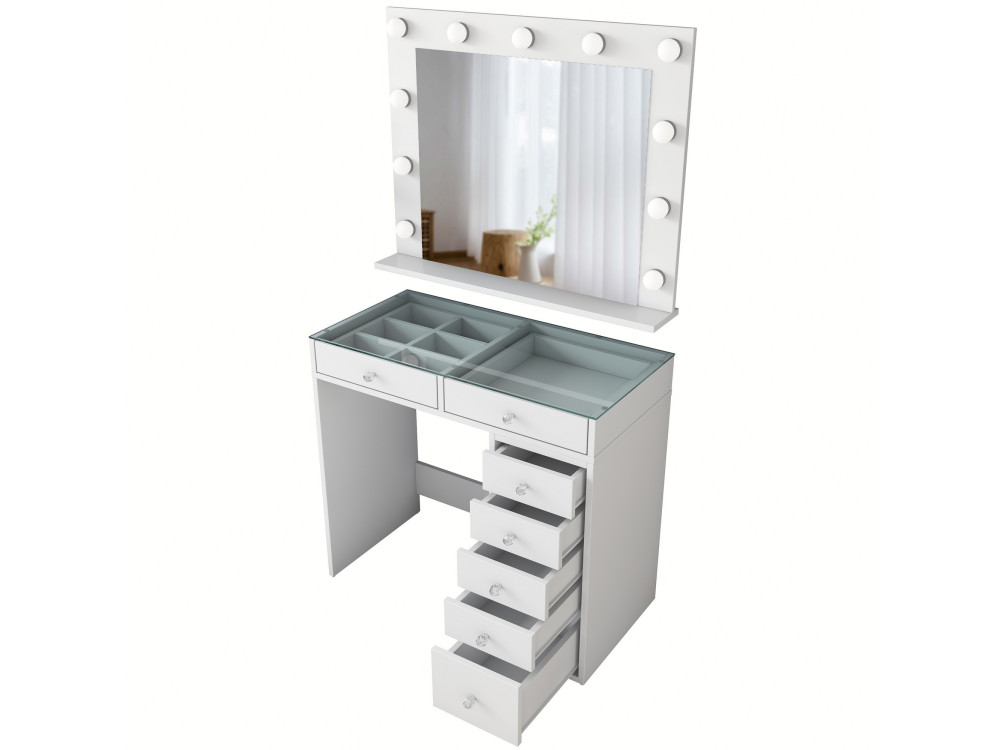 Tavolino da toilette "Kona" con specchio in legno - 90 x 44 x 80 cm - Bianco