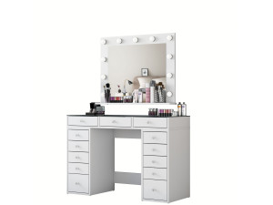 Comodino "Baria" con specchio in legno - 120 x 44 x 80 cm - Bianco