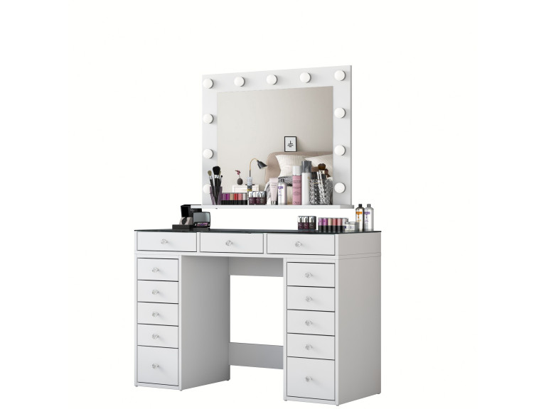 Comodino "Baria" con specchio in legno - 120 x 44 x 80 cm - Bianco