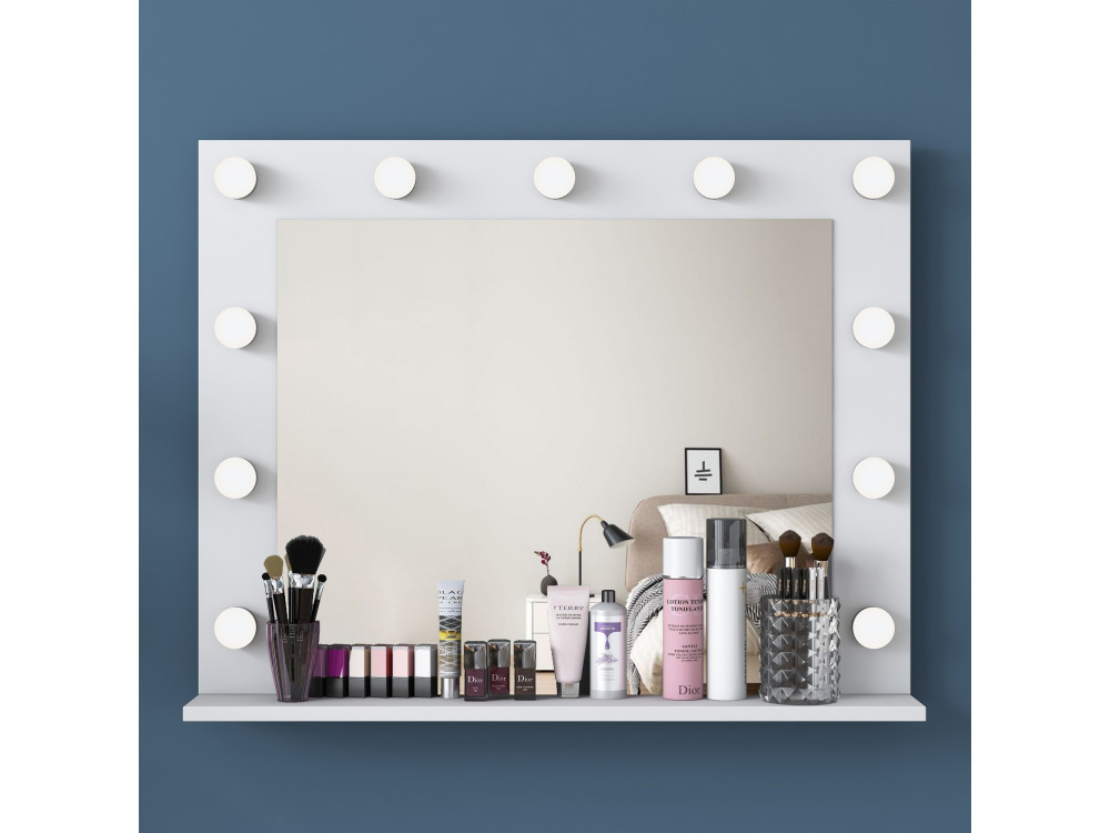 Comodino "Baria" con specchio in legno - 120 x 44 x 80 cm - Bianco
