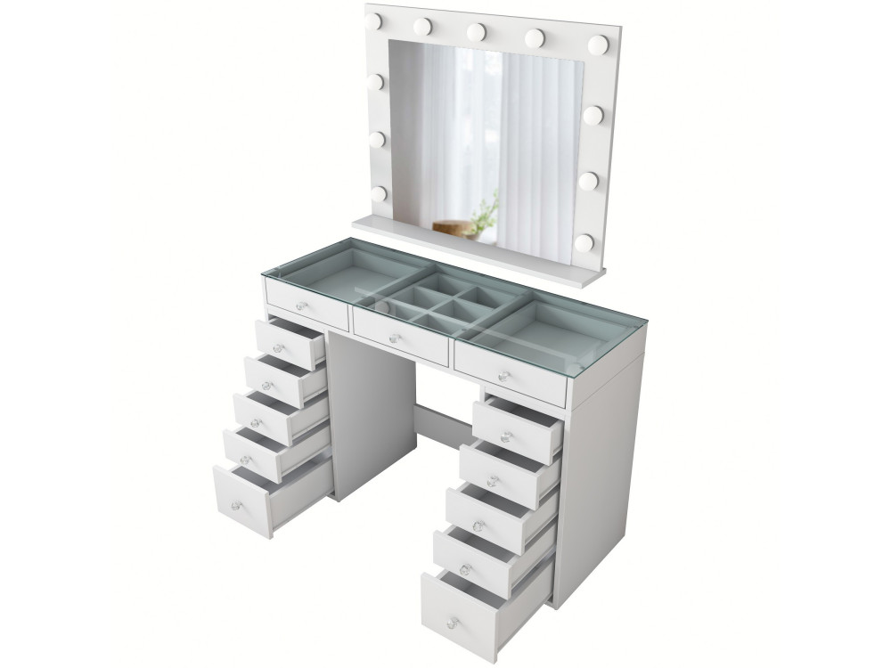Comodino "Baria" con specchio in legno - 120 x 44 x 80 cm - Bianco