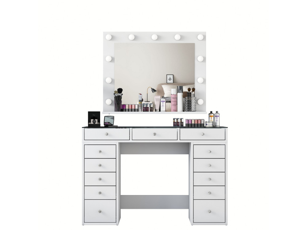 Comodino "Baria" con specchio in legno - 120 x 44 x 80 cm - Bianco