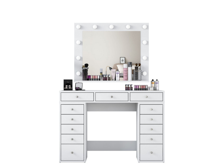 Comodino "Sirma" con specchio in legno - 120 x 44 x 82 cm - Bianco
