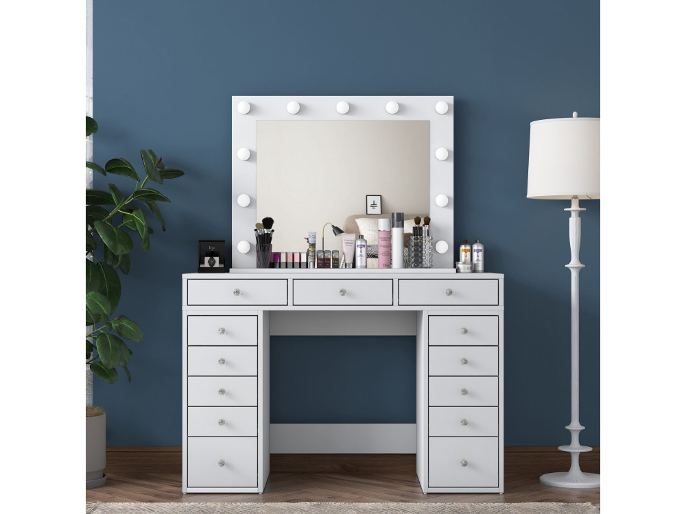 Comodino "Sirma" con specchio in legno - 120 x 44 x 82 cm - Bianco