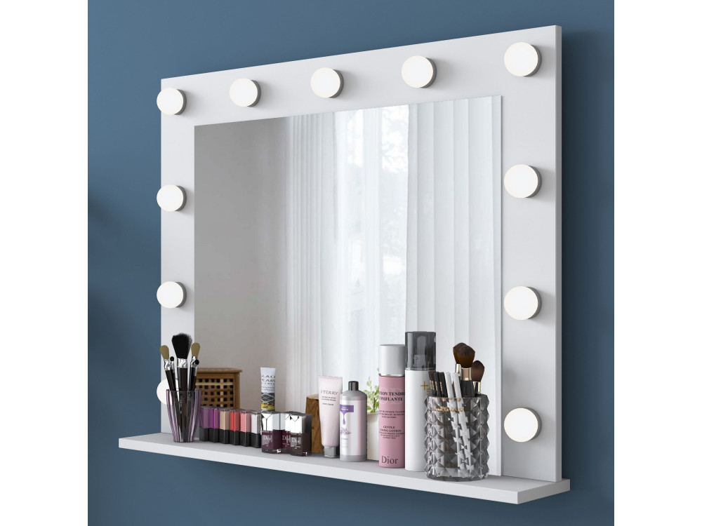Comodino "Sirma" con specchio in legno - 120 x 44 x 82 cm - Bianco
