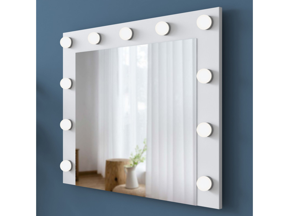 Comodino "Sirma" con specchio in legno - 120 x 44 x 82 cm - Bianco