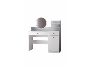 Comodino "Harmony Round" con specchio rotondo in legno - 124 x 40 x 135 cm - Bianco