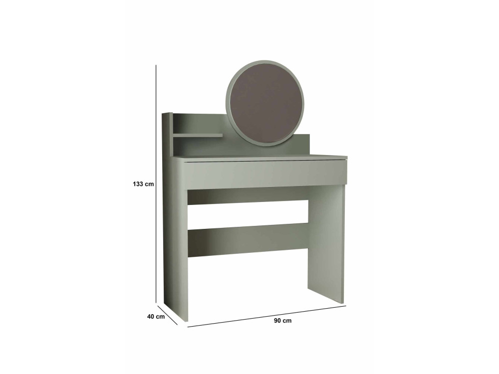Comodino "Harmony Mini Round" con specchio in legno - 90 x 40 x 133 cm - Verde