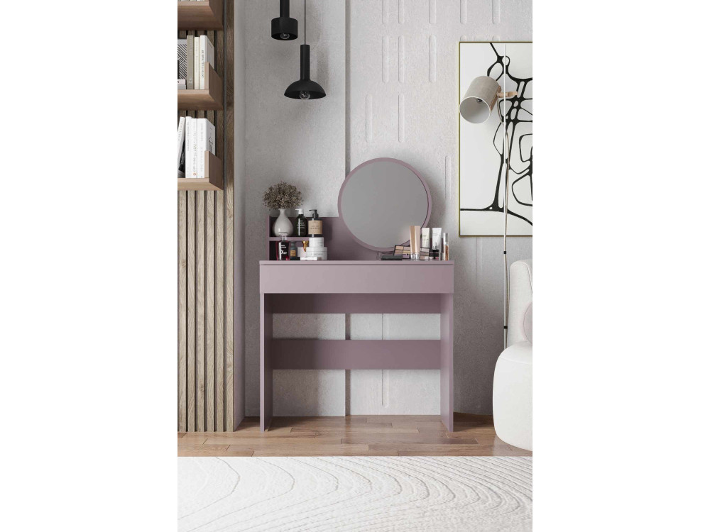 Comodino "Harmony Mini Round" con specchio in legno - 90 x 40 x 133 cm - Viola