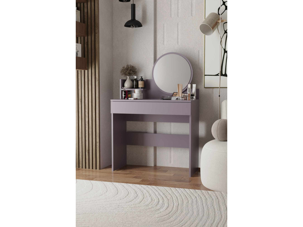 Comodino "Harmony Mini Round" con specchio in legno - 90 x 40 x 133 cm - Viola