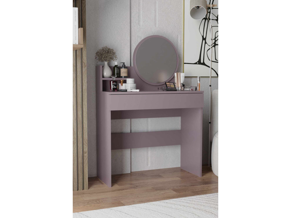 Comodino "Harmony Mini Round" con specchio in legno - 90 x 40 x 133 cm - Viola