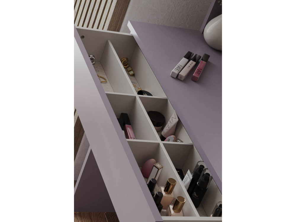 Comodino "Harmony Mini Round" con specchio in legno - 90 x 40 x 133 cm - Viola