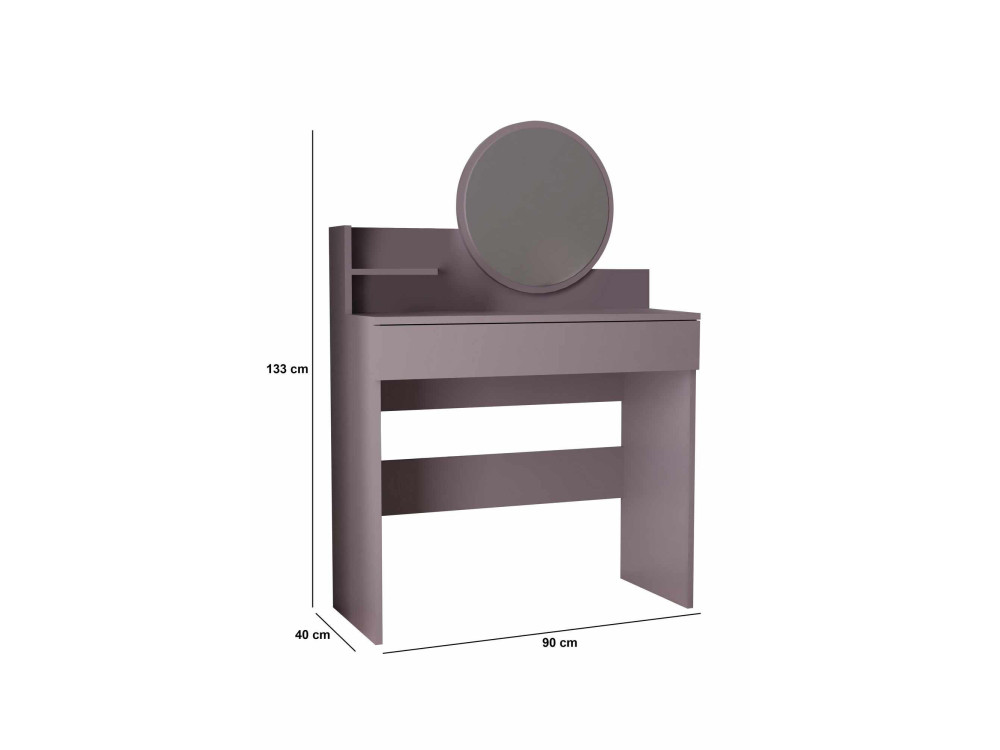 Comodino "Harmony Mini Round" con specchio in legno - 90 x 40 x 133 cm - Viola