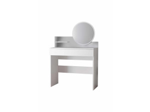 Comodino "Harmony Mini Round" con specchio in legno - 90 x 40 x 133 cm - Bianco