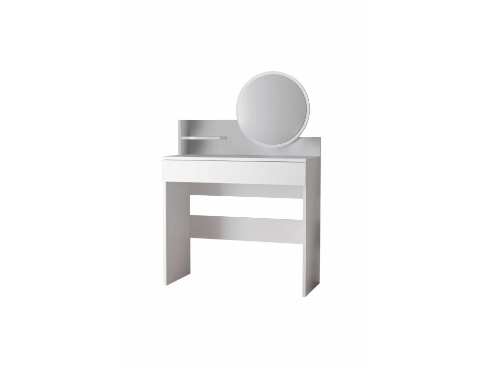 Comodino "Harmony Mini Round" con specchio in legno - 90 x 40 x 133 cm - Bianco