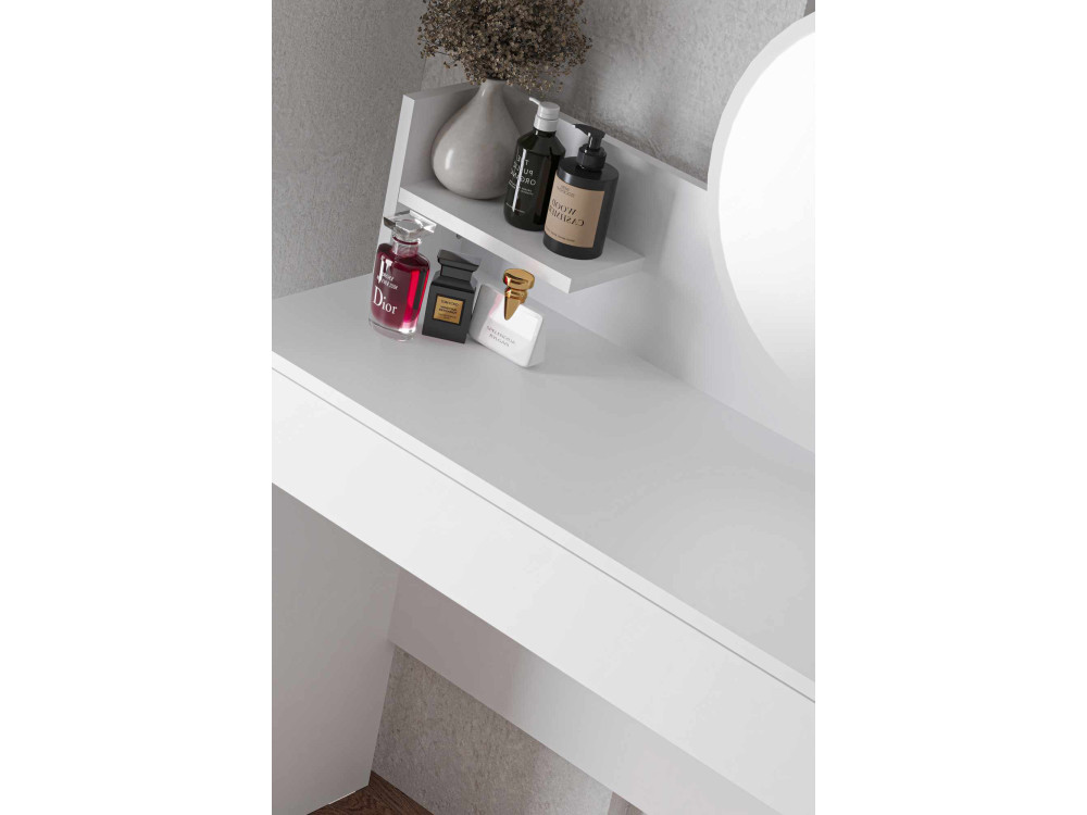 Comodino "Harmony Mini Round" con specchio in legno - 90 x 40 x 133 cm - Bianco