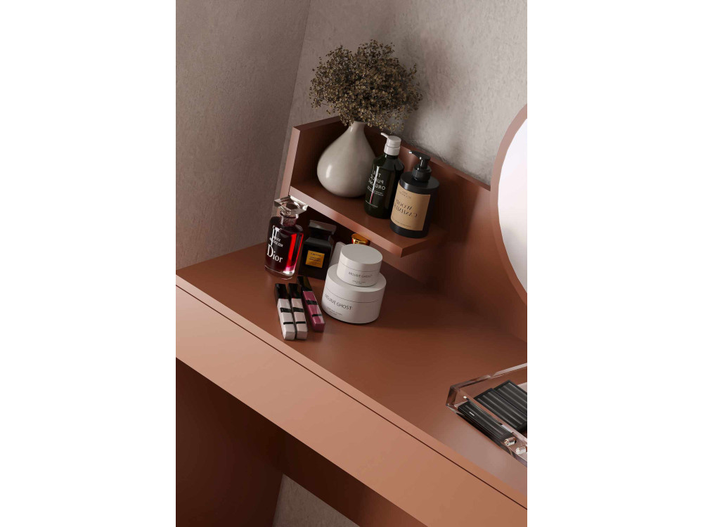 Comodino "Harmony Mini Round" con specchio in legno - 90 x 40 x 133 cm - Terracotta