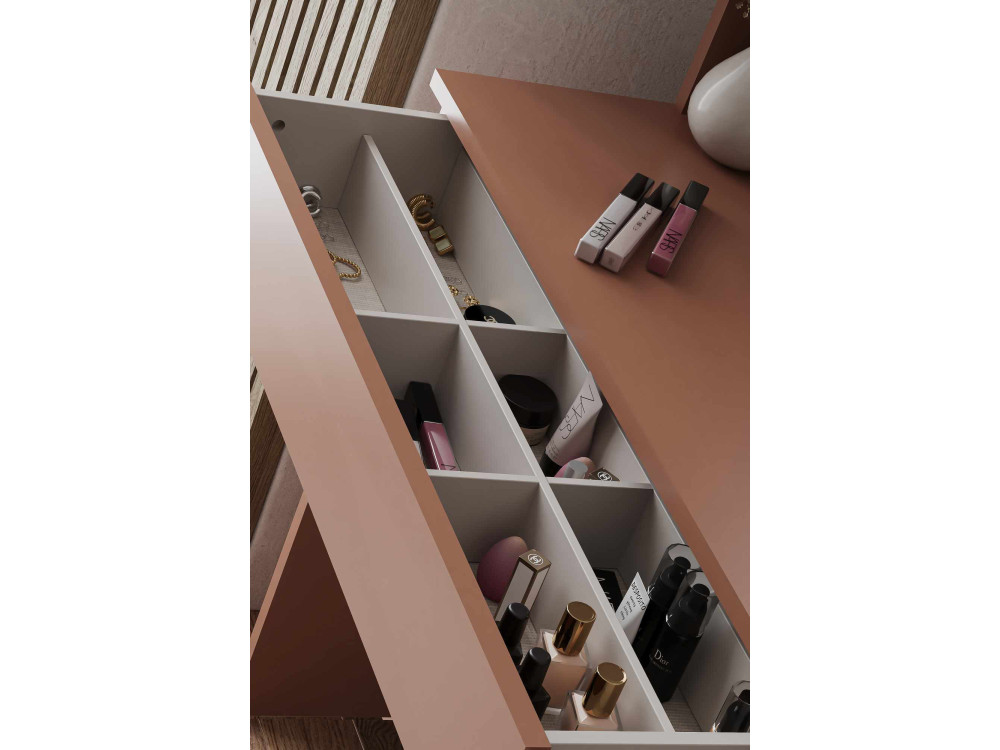 Comodino "Harmony Mini Round" con specchio in legno - 90 x 40 x 133 cm - Terracotta
