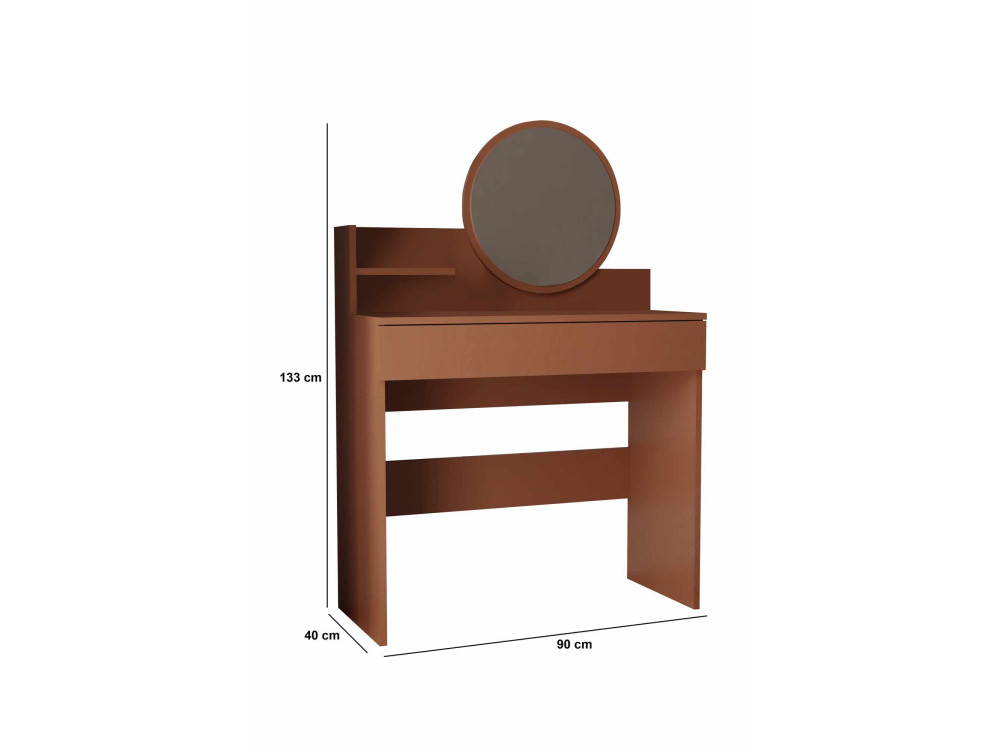 Comodino "Harmony Mini Round" con specchio in legno - 90 x 40 x 133 cm - Terracotta