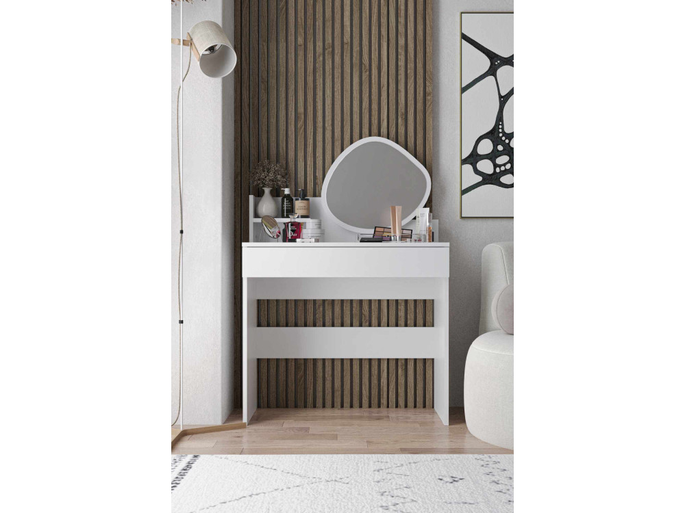 Comò "Harmony Mini Amorphous" con specchio in legno - 90 x 40 x 133 cm - Bianco